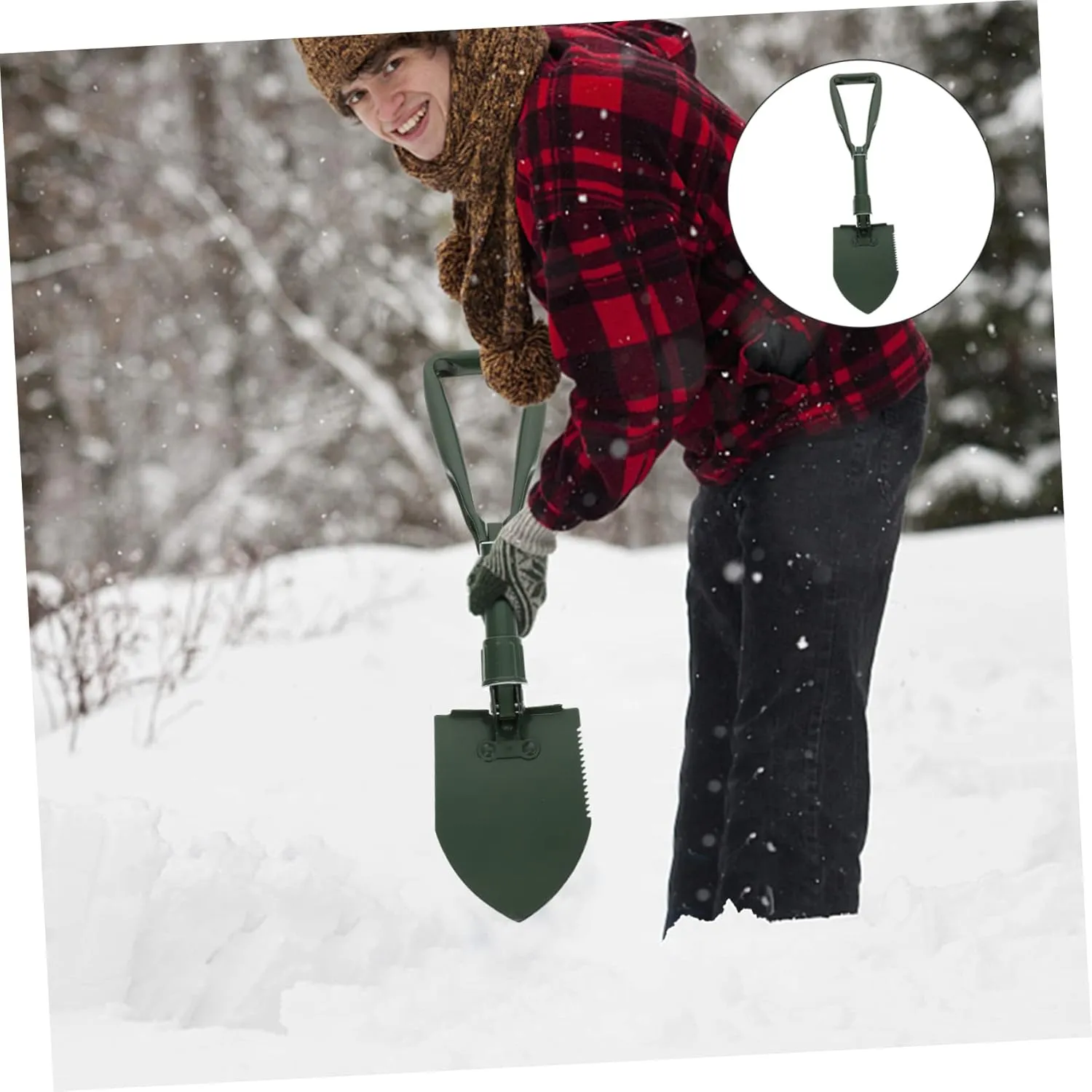 Yardwe Snow Shovel Compact Portable Folding Gardening Tool Sturdy Steel Blade