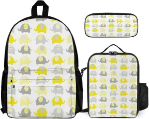 Yellow And Grey Cute Elephant Lightweight Pocket Backpack Crossbody Lunch Bag Set Unisex