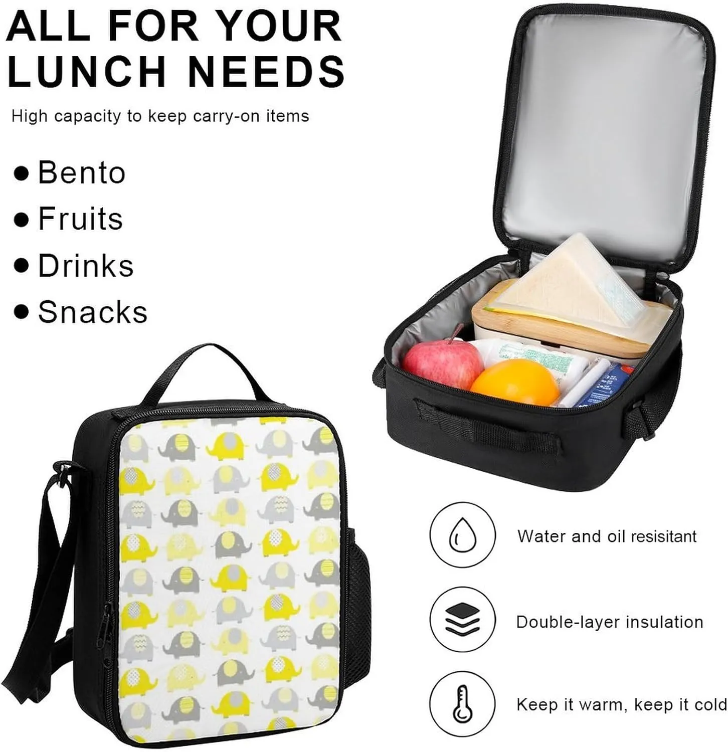 Yellow And Grey Cute Elephant Lightweight Pocket Backpack Crossbody Lunch Bag Set Unisex