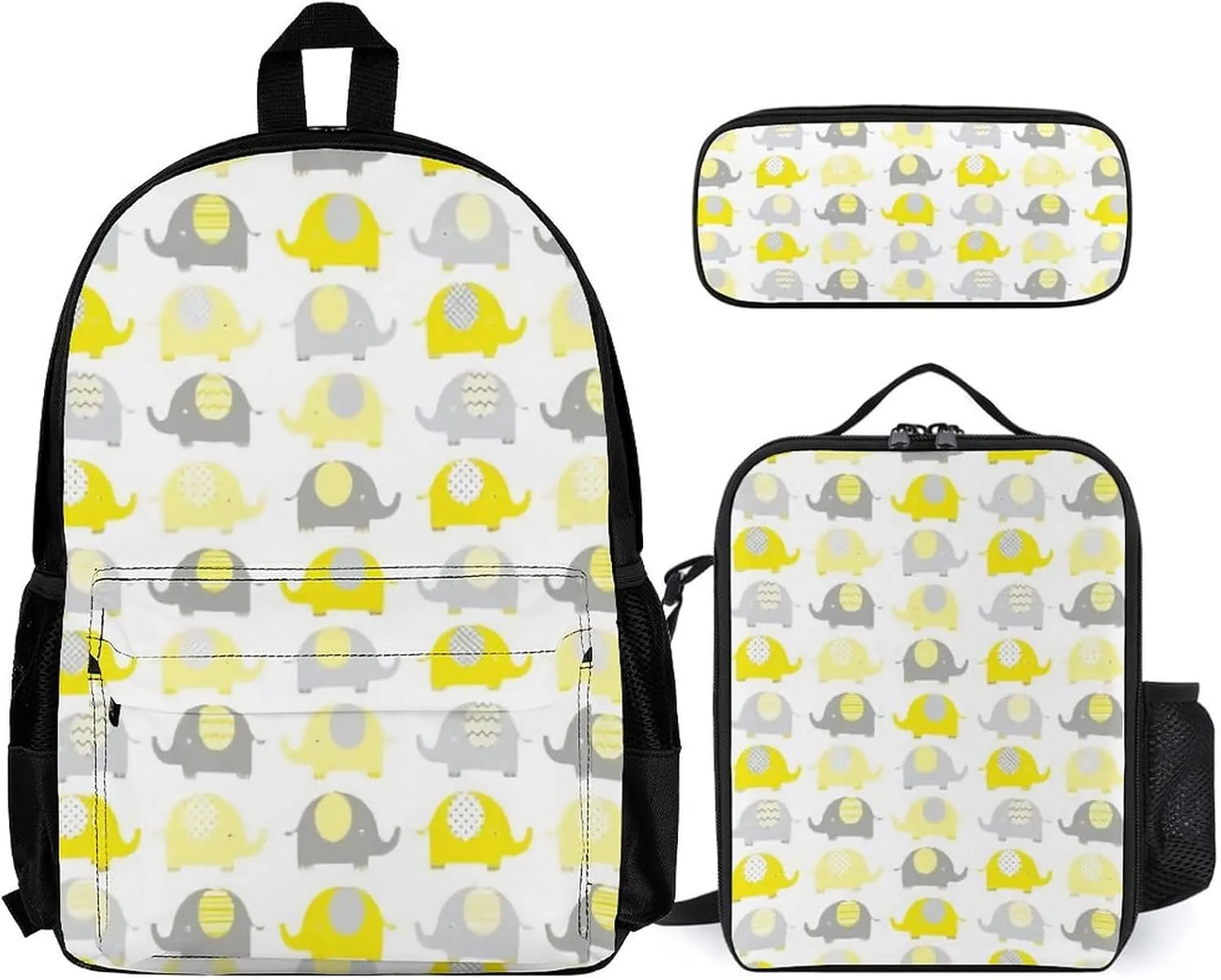 Yellow And Grey Cute Elephant Lightweight Pocket Backpack Crossbody Lunch Bag Set Unisex