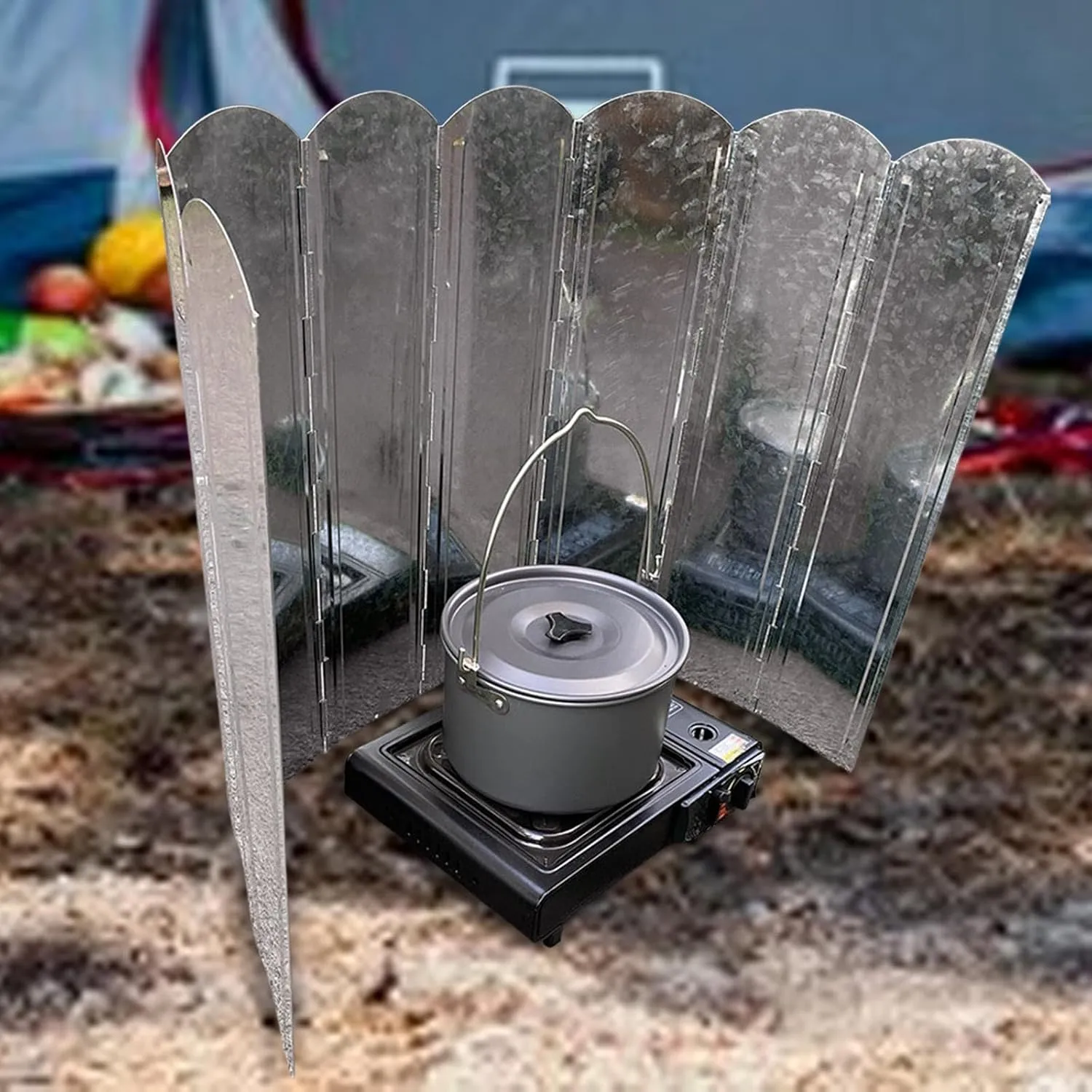 Yiju Camping Stove Windscreen, Folded Stove Wind Shield Burner Grill Blocker Wind Screen for Backpacking, Cooking Hiking BBQ