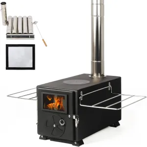 YILI Outdoor Camping Stove, Portable Tent Wood Stove with Pipe, Heating Burner Stove for camping, Ice-fishing, Cookout, Hiking, Travel, Backpacking Trips