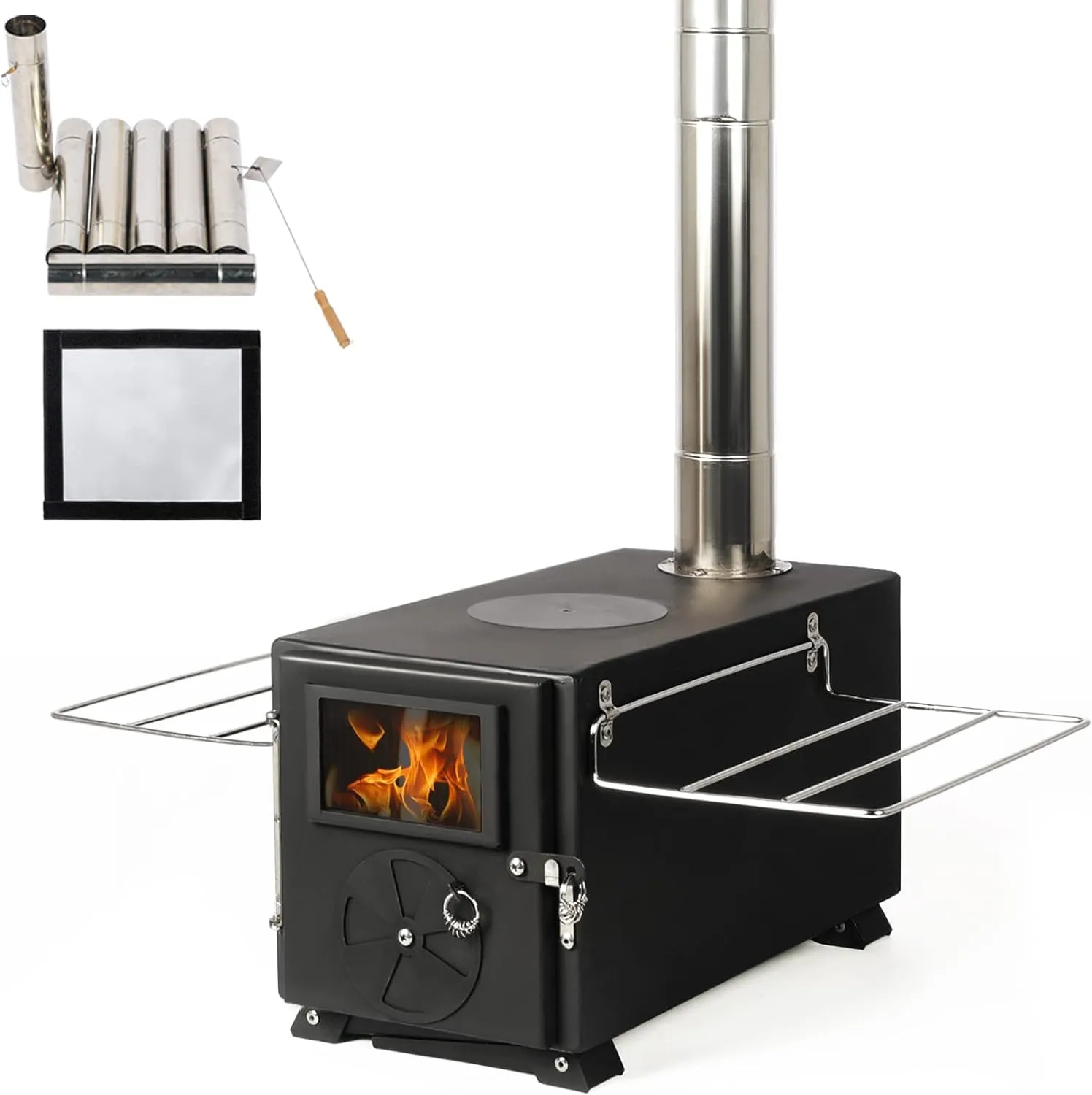 YILI Outdoor Camping Stove, Portable Tent Wood Stove with Pipe, Heating Burner Stove for camping, Ice-fishing, Cookout, Hiking, Travel, Backpacking Trips