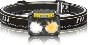 YIRENZUI Rechargeable LED Headlamp Flashlight, Motion Sensor Head Lamp, Waterproof, Bright White Led & Blue Light for Running, Camping, Hiking & More，Most Ideal Choice