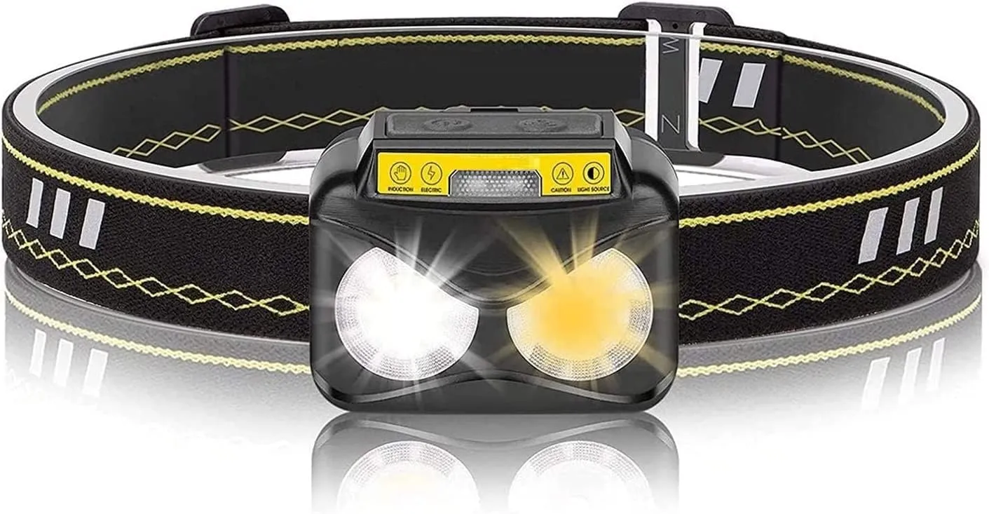 YIRENZUI Rechargeable LED Headlamp Flashlight, Motion Sensor Head Lamp, Waterproof, Bright White Led & Blue Light for Running, Camping, Hiking & More，Most Ideal Choice