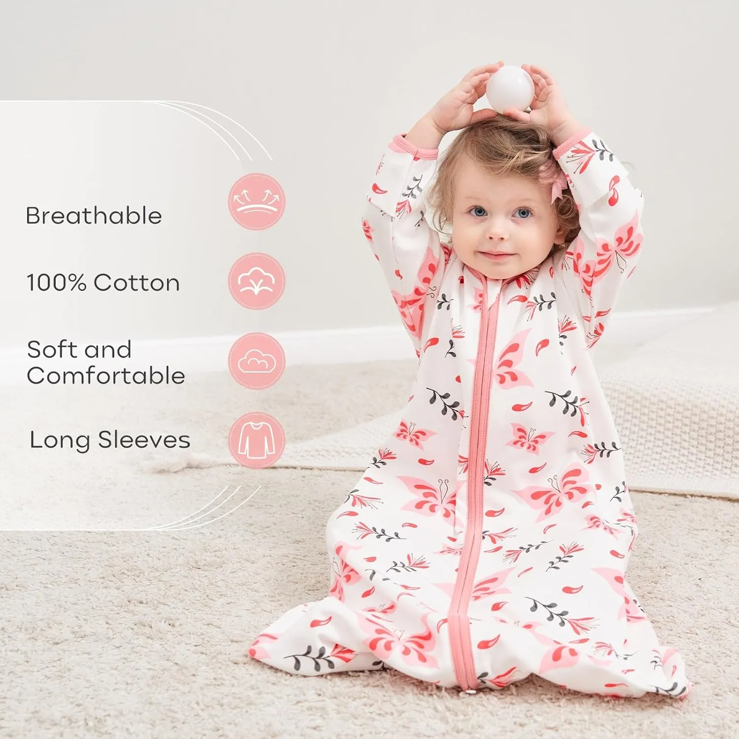 Yoofoss Baby Sleep Sack 0-6 Months Long Sleeve Wearable Blanket Baby 100% Organic Cotton 2-Way Zipper 0.5 Tog Newborn Sleeping Sack, Lightweight(Small)