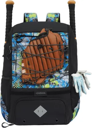 Youth Softball Bag, Baseball Equipment Backpack with Shoe Compartment, Fence Hook, Bat Holder, Helmet, Baseball Glove, Softball Bag for Men & Women