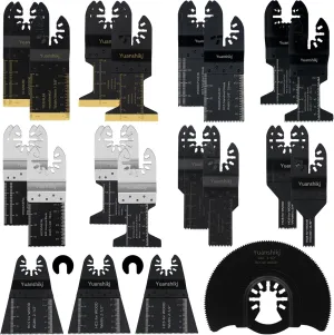 Yuanshikj 30PCS Mix(Titanium Bi-Metal) Metal Wood Plastics Universal Oscillating Multitool Saw Blades,Oscillating Tool Blade,Professional Quick Release Durable,Multi Tool Blades Kits