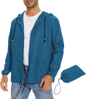 Zando Rain Jacket Mens Waterproof wtih Hood Lightweight Rain Coats for Men Windbreaker Jackets for Men Packable Mens Rain Jackets Cycling Raincoat Travel Rain Coat Outdoor Raincoats Blue XL
