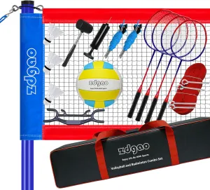 Zdgao Badminton & Volleyball Combo Set - Professional Volleyball Net for Lawn, Backyard, Easy Set up Volleyball Set with Carry Bag, Boundary Line for Family Fun