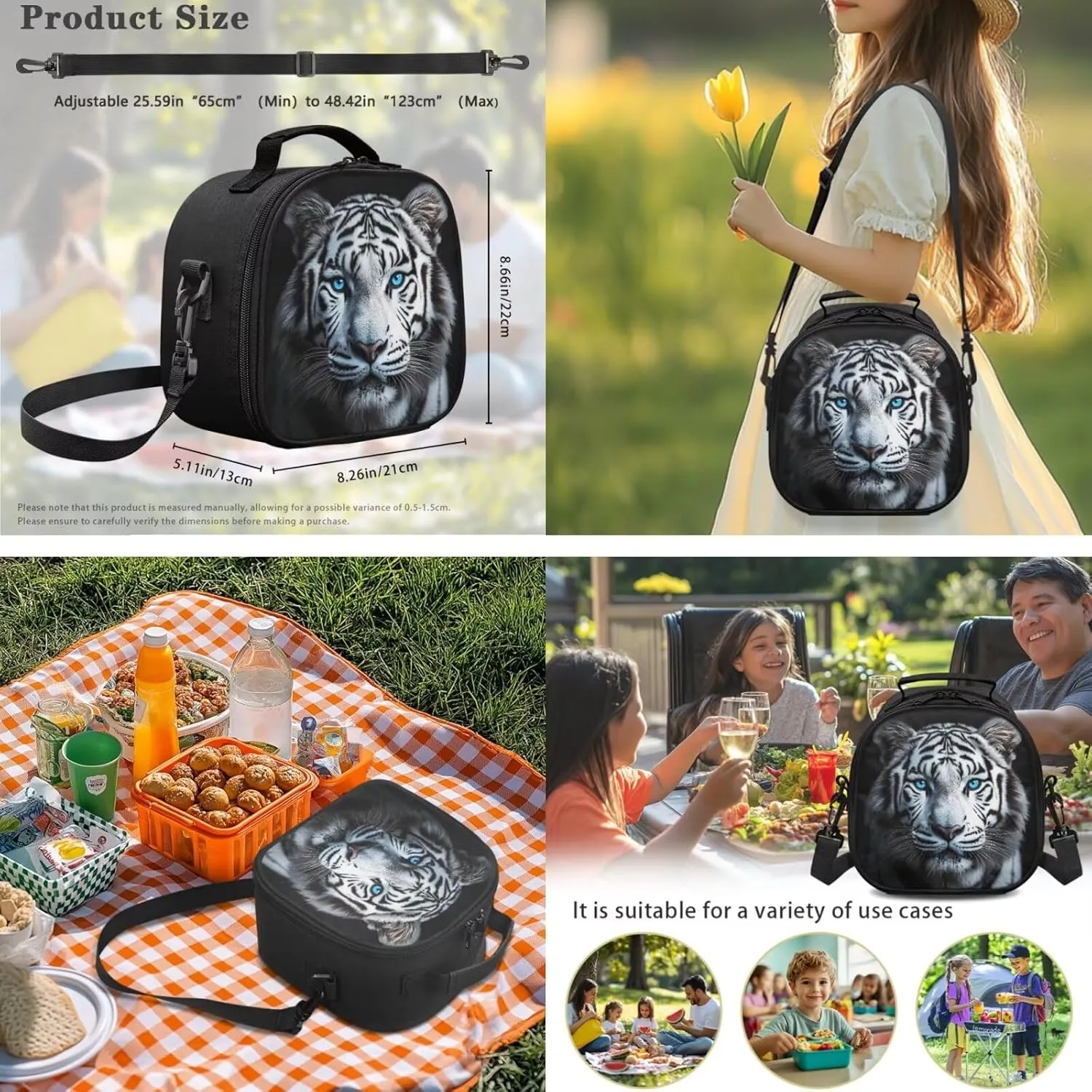 ZFRXIGN White Tiger with Blue Eyes Backpack for Boys School Backpack with Lunch Box Pencil Pouch and Water Bottle Cover for Elementary Middle School Bookbag Black