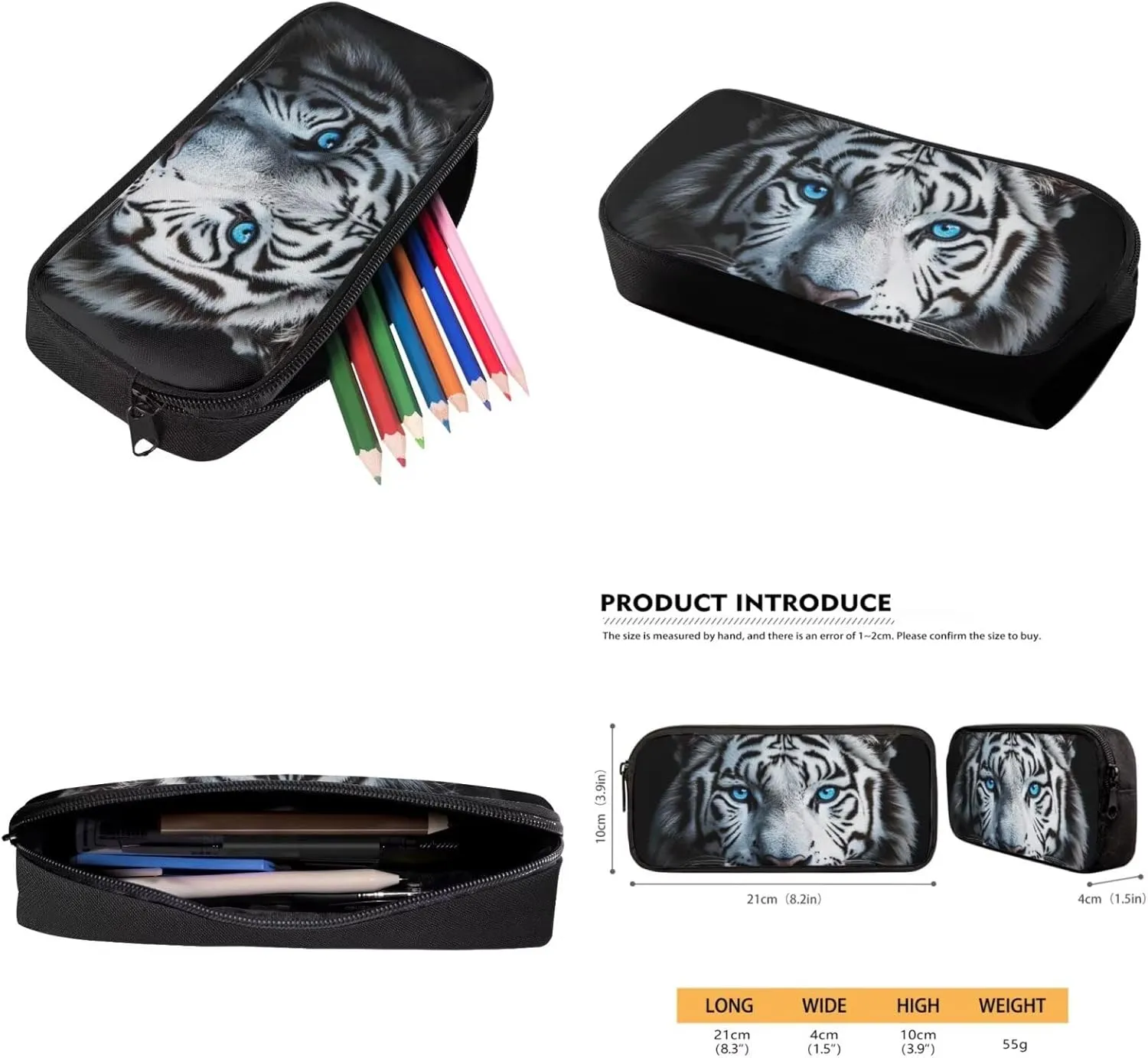 ZFRXIGN White Tiger with Blue Eyes Backpack for Boys School Backpack with Lunch Box Pencil Pouch and Water Bottle Cover for Elementary Middle School Bookbag Black