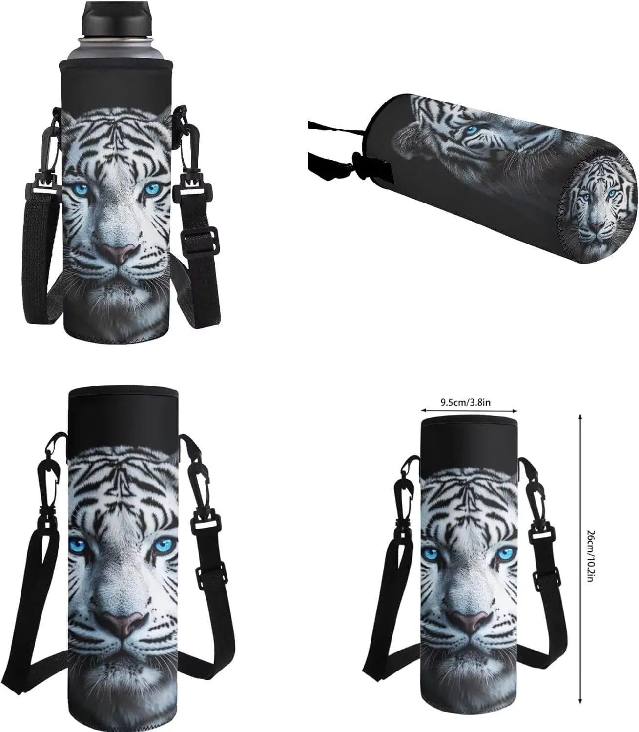 ZFRXIGN White Tiger with Blue Eyes Backpack for Boys School Backpack with Lunch Box Pencil Pouch and Water Bottle Cover for Elementary Middle School Bookbag Black