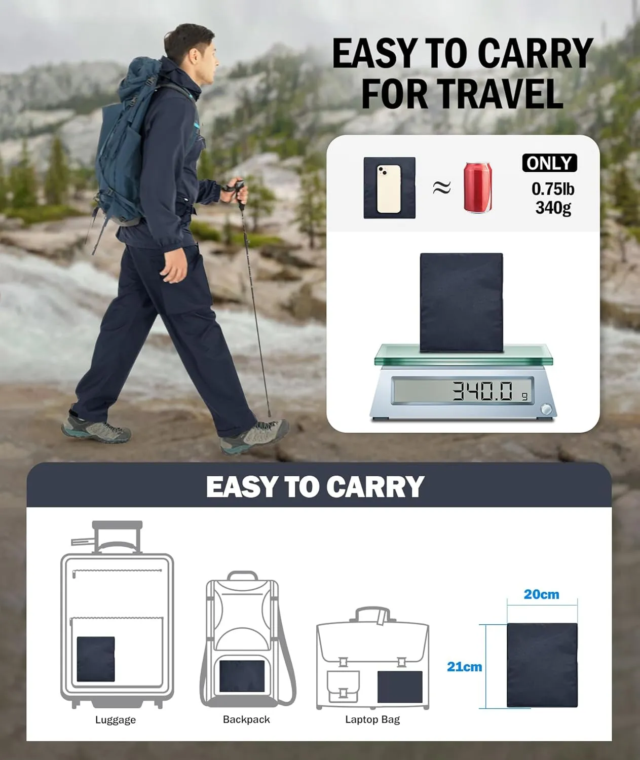 ZITY Men's Rain Over Pants Waterproof Heavy Duty Thick Hiking Pants Golf Pants with Lightweight Packable Bag