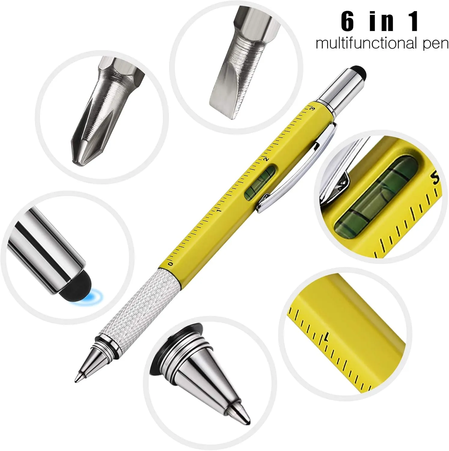 Zonon 32 Pcs Multitool Pen Gift for Men with 40 Refills, 6 in 1 Multi Tech Tool Pen for Christmas Screwdriver with Ruler Levelgauge(Gold, Black, Silver, Yellow)