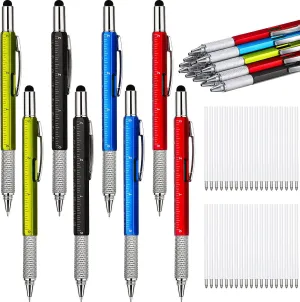 Zonon 32 Pieces Pen for Men with 40 Pen Refills, 6 in 1 Multi Tech Tool Pen Gadget Screwdriver Pen with Ruler, Levelgauge, Ballpoint Pen for Men (Red, Green, Blue, Gray)
