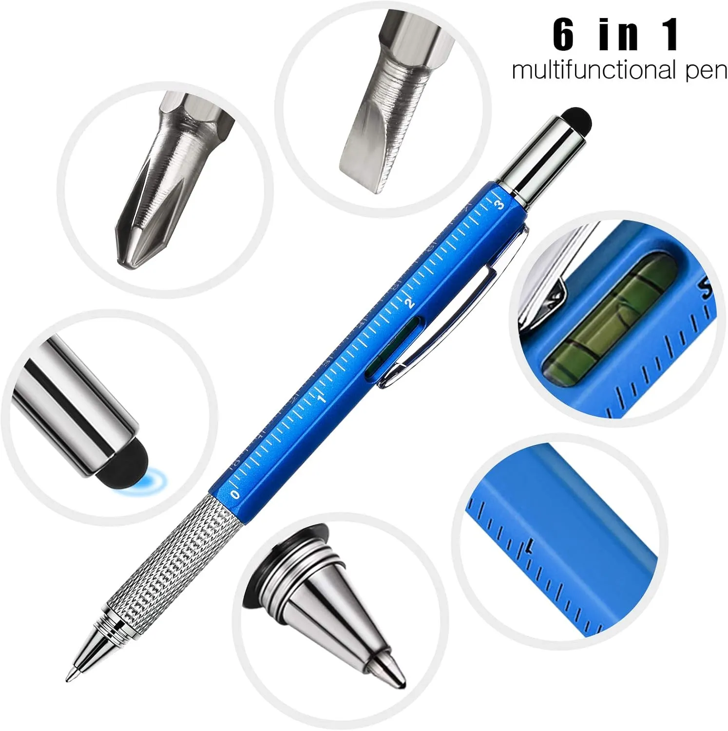 Zonon 32 Pieces Pen for Men with 40 Pen Refills, 6 in 1 Multi Tech Tool Pen Gadget Screwdriver Pen with Ruler, Levelgauge, Ballpoint Pen for Men (Red, Green, Blue, Gray)