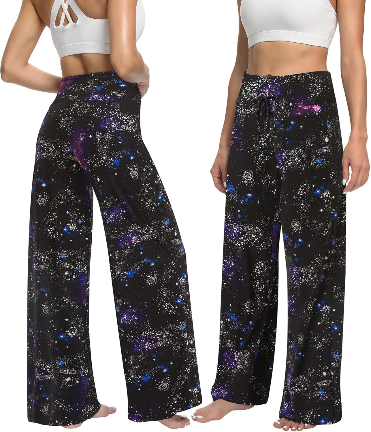 ZOOSIXX Soft Black Pajama Pants for Women, Wide Leg Comfy Casual Lounge Yoga Capri Pants 22'' / 30''