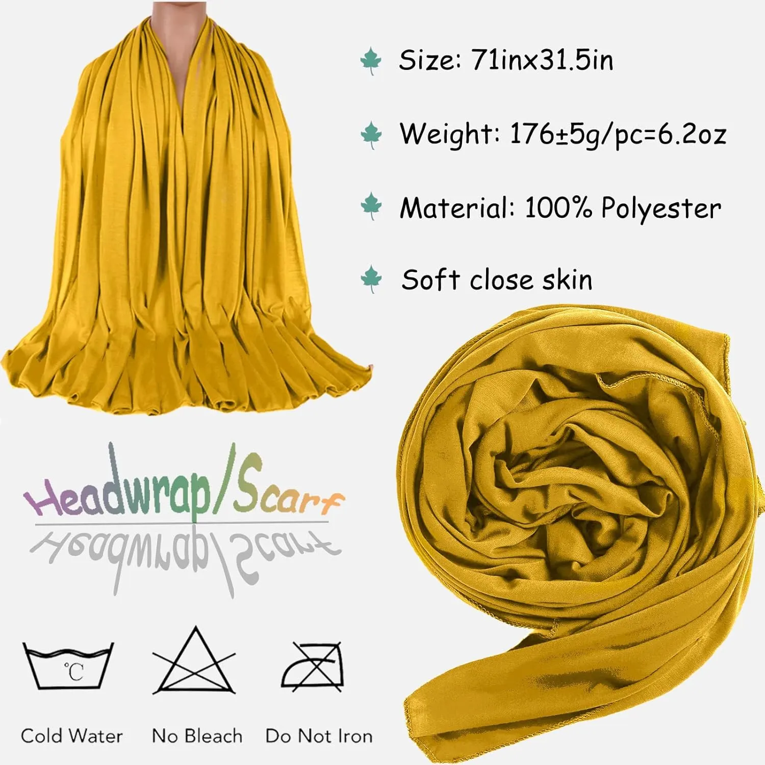 ZRQ 5 Pieces Stretch Jersey Turban Fashion Headband Soft Breathable Long Scarf Lightweight and Comfortable Tie Head Wraps for Black Women (Black, Army Green, Dark Pink, Dark Purple, Turmeric)